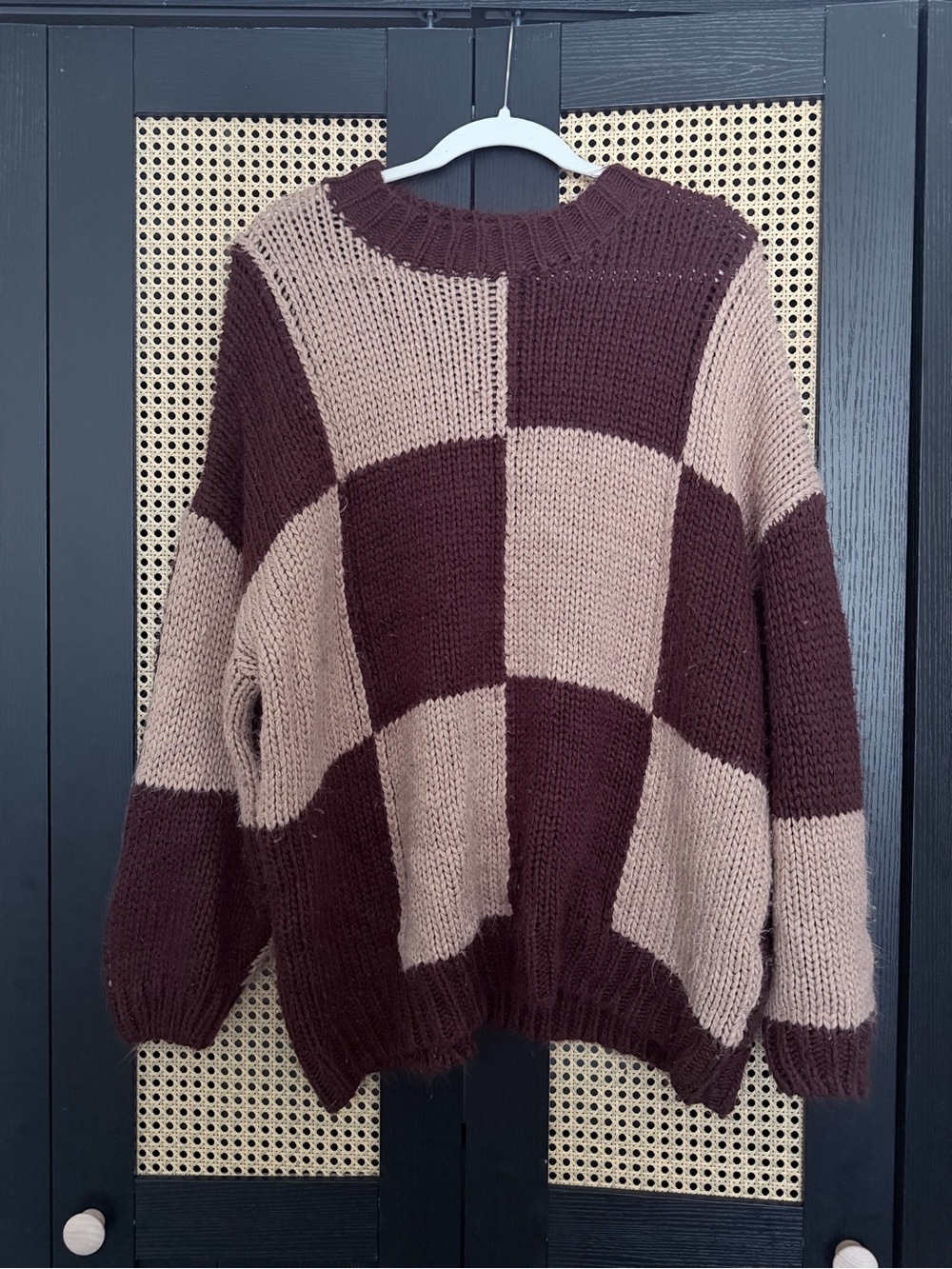 Dressed in LALA Chunky Checkerboard Crewneck Sweater — Brown & Beige